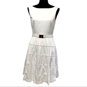 Eliza J | white cotton dress with lace and belt - pink stain